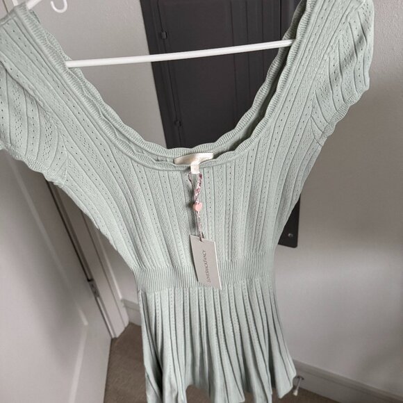 NWT LoveShackFancy Evaluna Stretch Pointelle Mini Dress size S in Eau De Nil - Picture 6 of 7